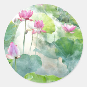 Lotus Summer, pastel pink aquatic perennial Classic Round Sticker