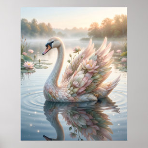 Lotus Swan Dawn Lake Poster
