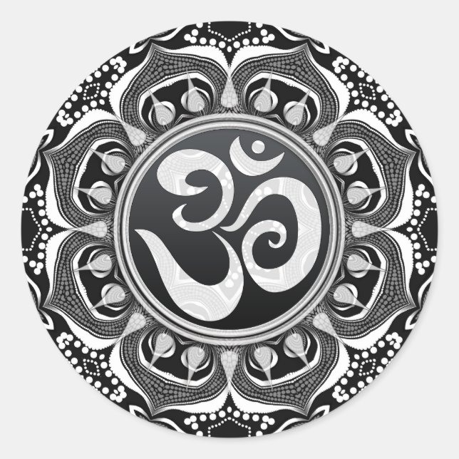 Lotus Tribal Black+White Om Spiritual Art Sticker (Front)
