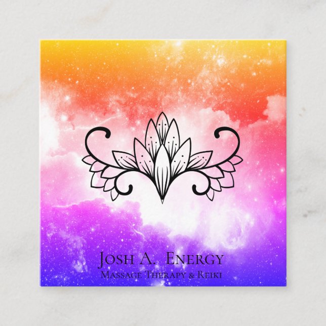 *~* Lotus Universe Pink Purple Galaxy Nebula Square Business Card (Front)