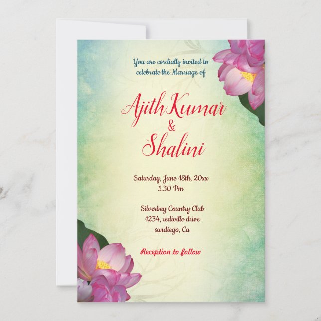 Lotus water colour invitation card  (Front)