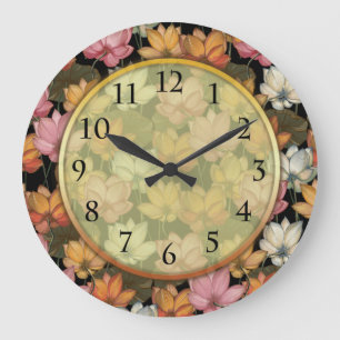 Lotus Water Lilies Pink Yellow White Green Floral Large Clock