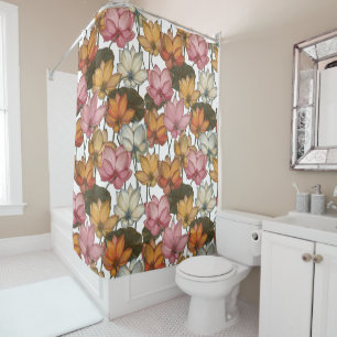 Lotus Water Lilies Pink Yellow White Green Floral Shower Curtain