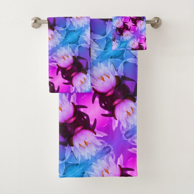 Lotus Water Lily Flower Abstract Art Pattern   Bath Towel Set (Insitu)