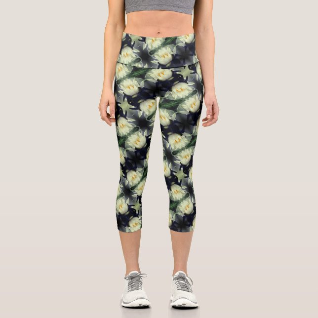 Lotus Water Lily Flower Abstract Art Pattern     Capri Leggings (Front)