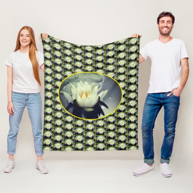 Lotus Water Lily Flower Pattern   Fleece Blanket (In Situ)