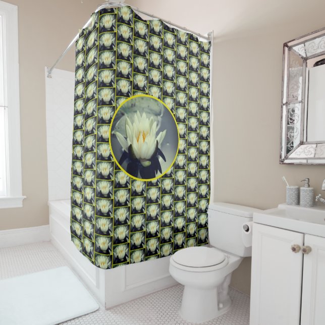 Lotus Water Lily Flower Pattern   Shower Curtain (In Situ)