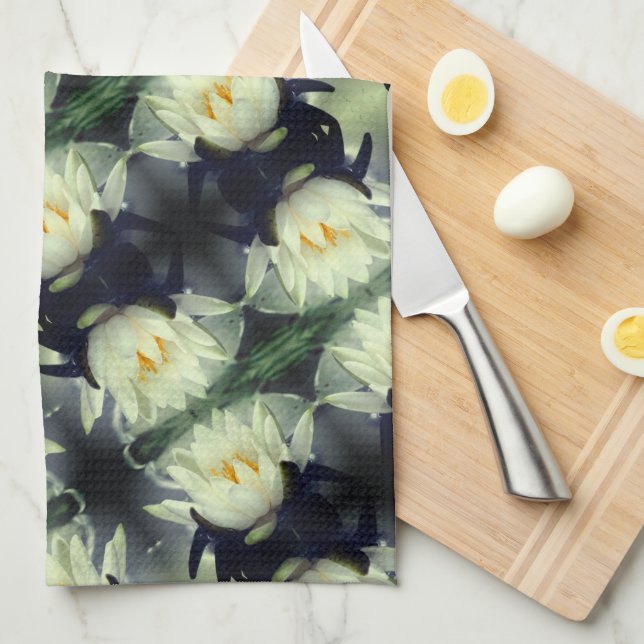 Lotus Water Lily Flower Pattern     Tea Towel (Quarter Fold)