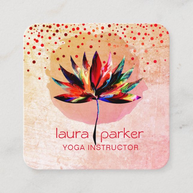  Lotus Watercolour Rainbow Yoga Massage Therapist  Square Business Card (Front)