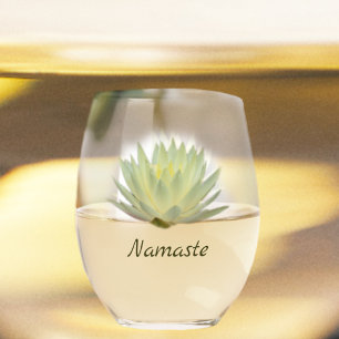 Lotus Waterlily Pastel Yellow Green Floral Stemless Wine Glass