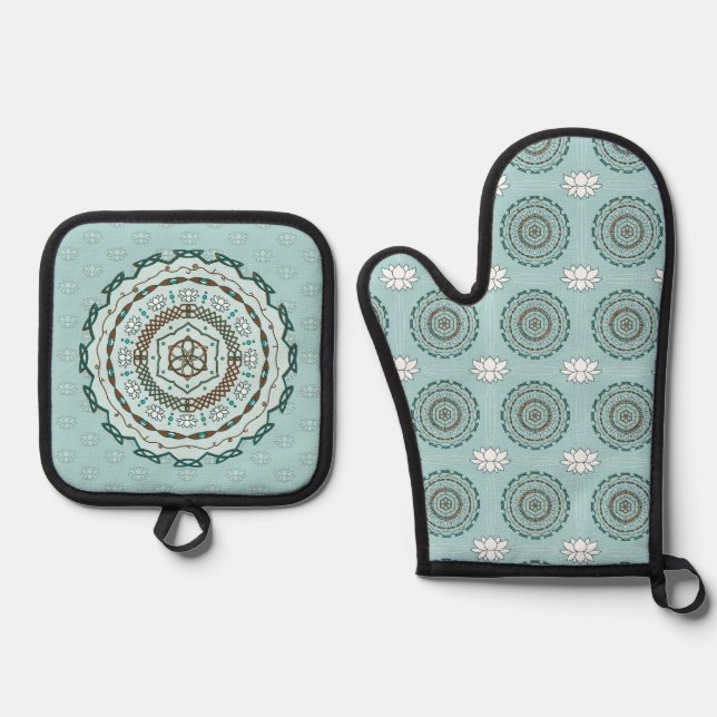 Lotus Weave Oven Mitt & Pot Holder Set (Front)
