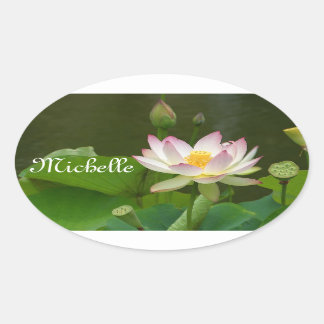 Lotus - White/Pink Digitised Photo Oval Sticker