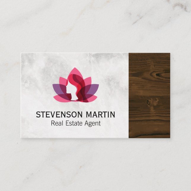 Lotus Woman | Marble | Wood Grain Trim Business Card (Front)