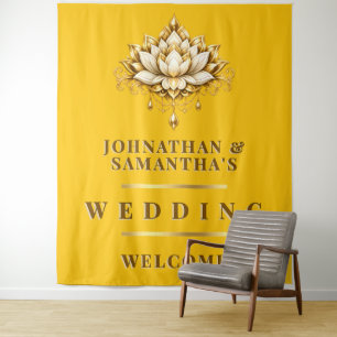 Lotus Yellow Gold Indian Wedding Photo backdrop Tapestry