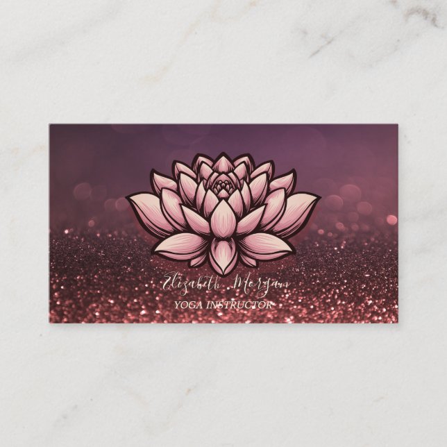  Lotus Yoga Instructor Burgundy Bokeh  Business Card (Front)