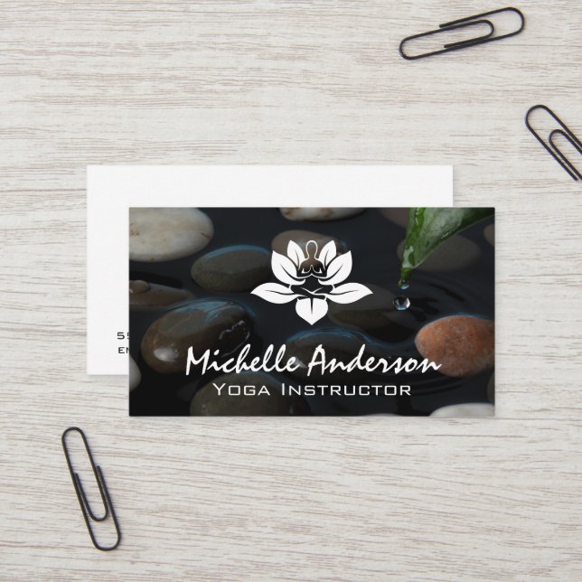 Lotus Yoga Logo | Stones in Pond Business Card (Front/Back In Situ)