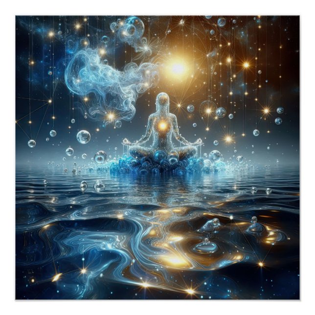 Lotus Yoga Position On Pure Water In A Blue Lake Poster (Front)