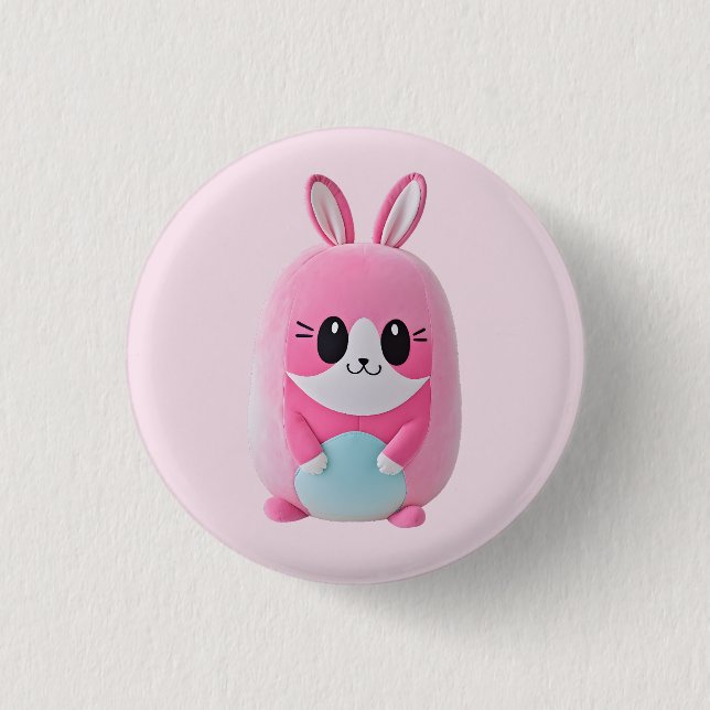 "Lou Lou". A cuddly, pink creature 3 Cm Round Badge (Front)