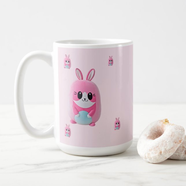 "Lou Lou". A cuddly, pink creature. Coffee Mug (With Donut)