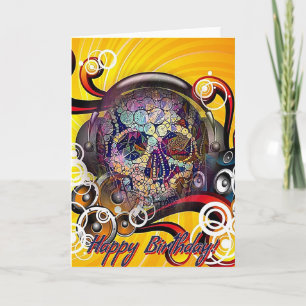 Loud Birthday Card: Calavera Skull with Headphones Card