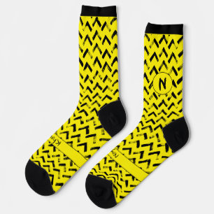 Loud Chevron Black and Yellow Name Initials Socks