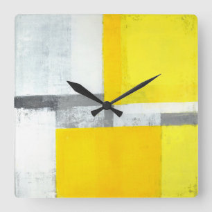 'Loud' Gray and Yellow Abstract Art Square Wall Clock