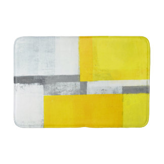 'Loud' Grey and Yellow Abstract Art Bath Mat