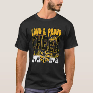 Loud & Proud Cheer Mum Leopard Cheer Black Gold T-Shirt