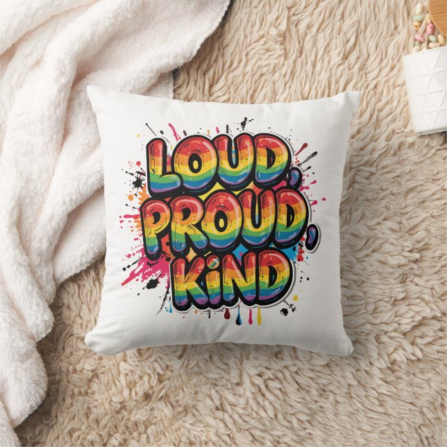Loud Proud Kind Rainbow Pride Quote Cushion (Blanket)