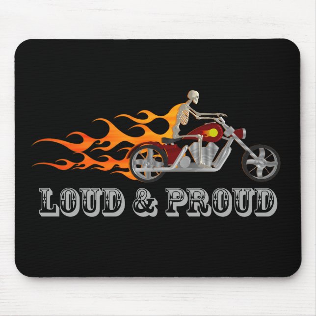 Loud & Proud: Skeleton Biker & Flames: Mousepad (Front)