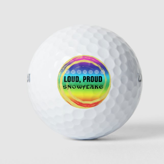 Loud Proud Snowflake Rainbow Colours Golf Balls (Front)
