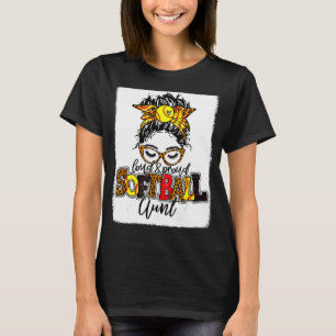 Loud & Proud Softball Aunt Messy Bun Leopard Bleac T-Shirt