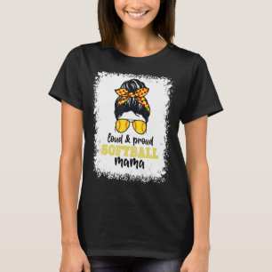 Loud & Proud Softball Mama Leopard Bleached Messy  T-Shirt