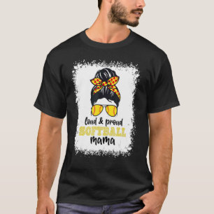 Loud & Proud Softball Mama Leopard Bleached Messy  T-Shirt