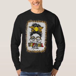 Loud & Proud Softball Mum Messy Bun Leopard Bleach T-Shirt