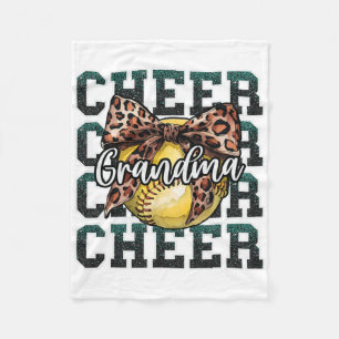 Loud Proud Sport Softll Cheer Grandma Leopard Bow Fleece Blanket