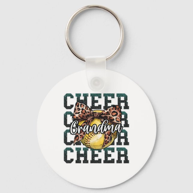 Loud Proud Sport Softll Cheer Grandma Leopard Bow  Key Ring (Front)