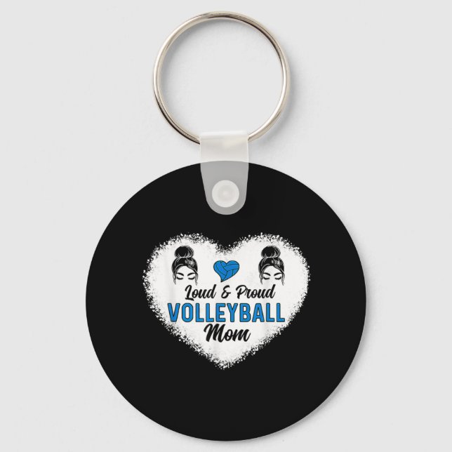 Loud & Proud Volleyball Mum Messy Bun Hair Mother' Key Ring (Front)