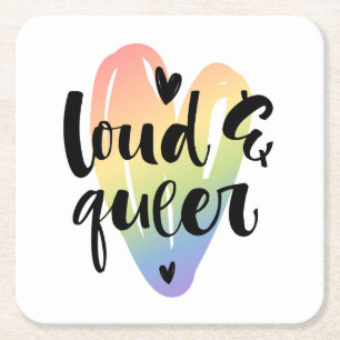 Loud & Queer Watercolor Heart Square Paper Coaster