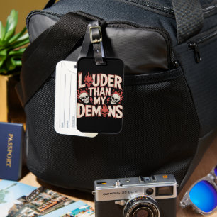 Louder Than My Demons: Gothic Skull and Flame Luggage Tag