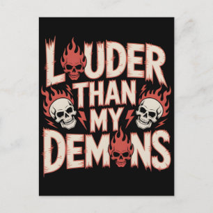 Louder Than My Demons: Gothic Skull and Flame Postcard