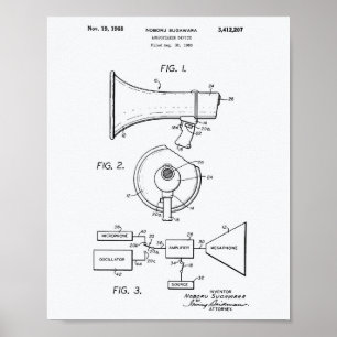 Loudspeaker 1968 Patent Art White Paper Poster