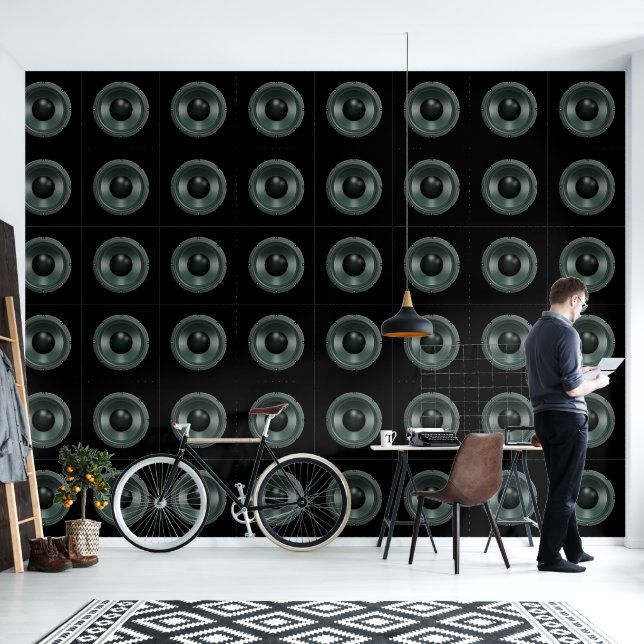 Loudspeakers Custom Colour Black Wallpaper (Living Room)
