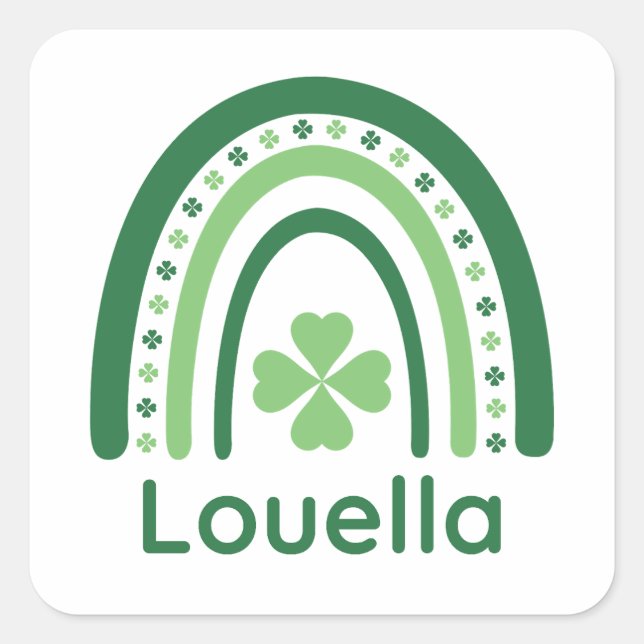 Louella Name Clover Boho Rainbow Square Sticker (Front)