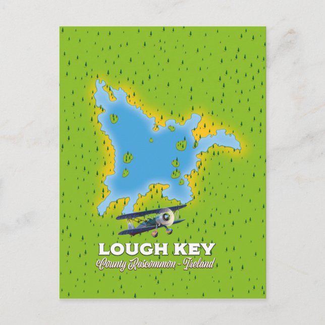 Lough Key County Roscommon, Ireland map Postcard (Front)