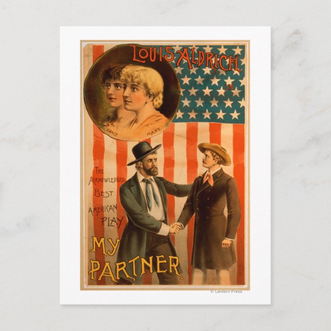 Louis Aldrich in My partner Theatrical Play Postcard (Front)