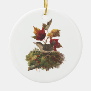 Louis Prang Bird with Autumn Foliage (1873) Art Ceramic Ornament