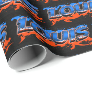Louis Vorname Name Graffiti blue orange Wrapping Paper