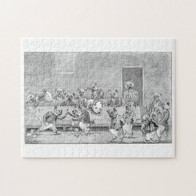 Louis Wain "A Vestry Meeting" painting on bulldogs Jigsaw Puzzle (Horizontal)