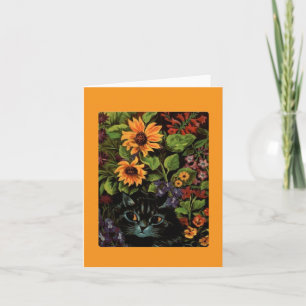 Louis Wain, Black Cat in the Flowers, Art Card